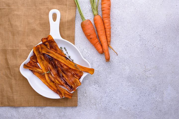 Vegetarian bacon is made from carrots, eggplants, and grains